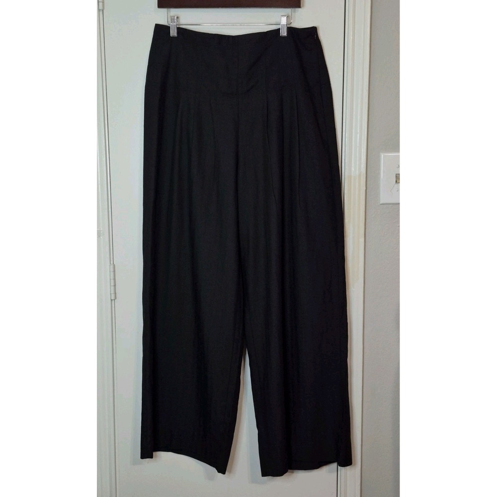 Banana Republic High Rise Wide Leg Linen Blend Black Pants Women Size 12 Palazzo